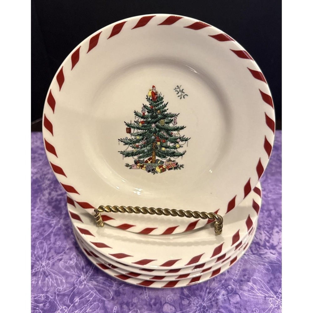 Spode Christmas Tree Peppermint Canape Plates Plate 6.5 Inch S3324 Set Of 5